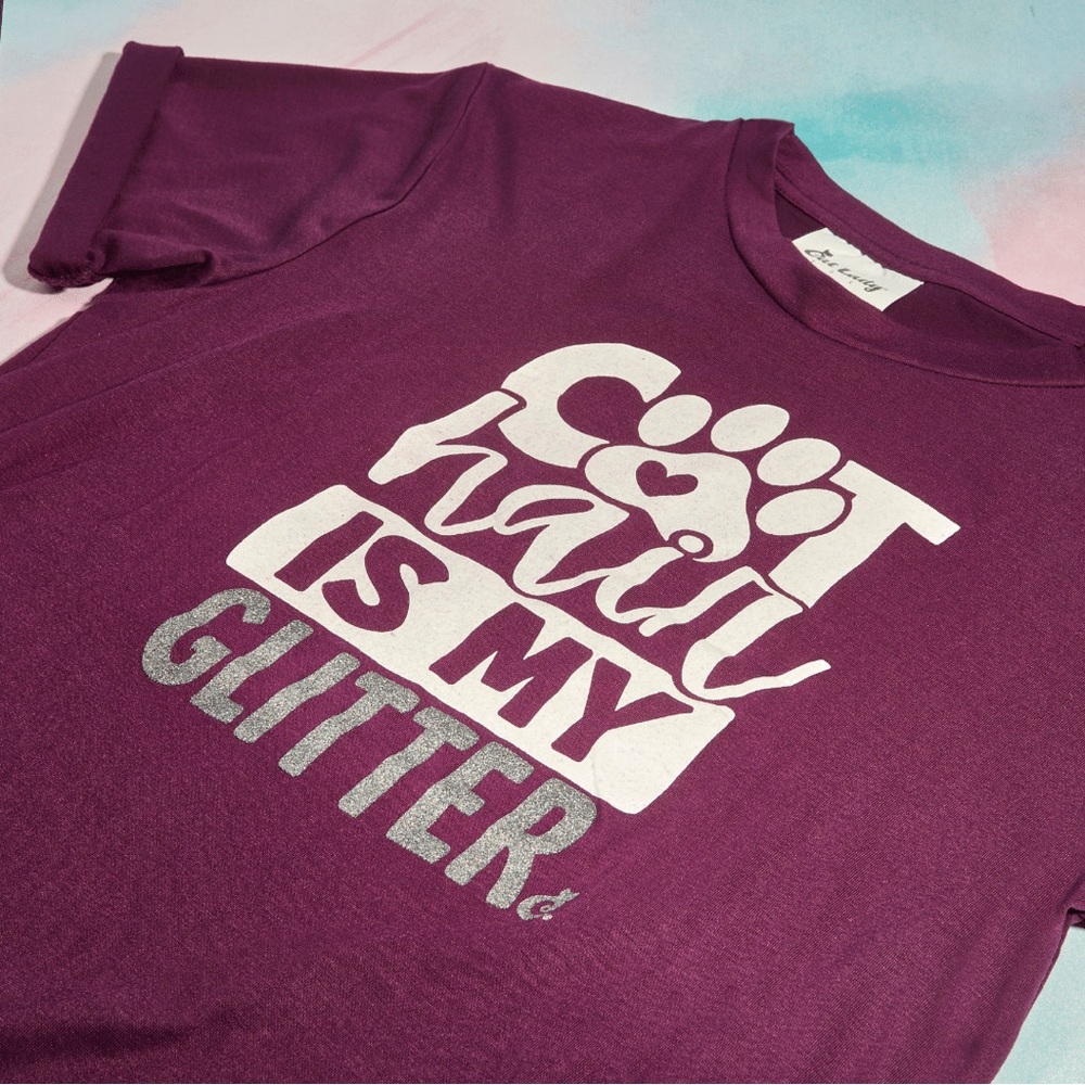 Cat Hair Is My Glitter Purple Tshirt Small Cat Lady NEVER WORN